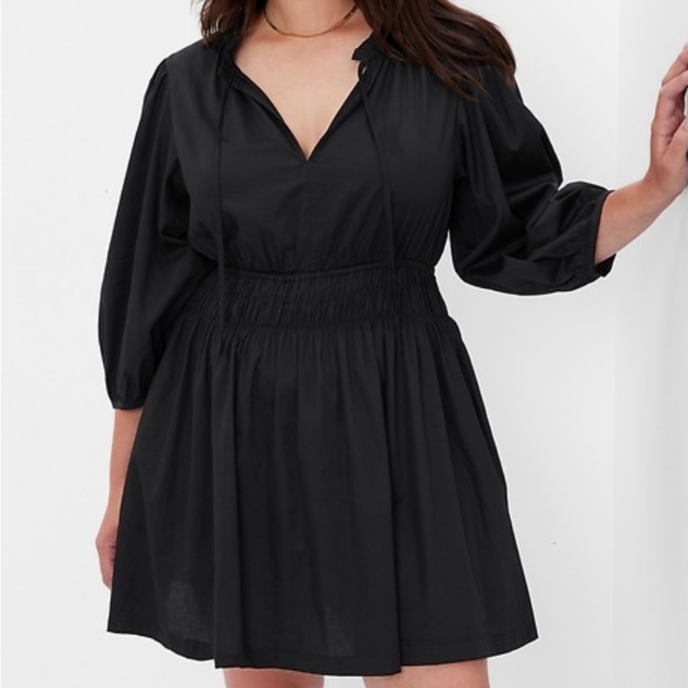 NWT GAP Women's Smocked Waist Puff Sleeve Mini Dress Black